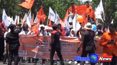 Partai Buruh Sumut bersama Elemen Serikat Buruh, Aksi Unjuk Rasa di Peringatan May Day 2025 ke Kantor Gubsu